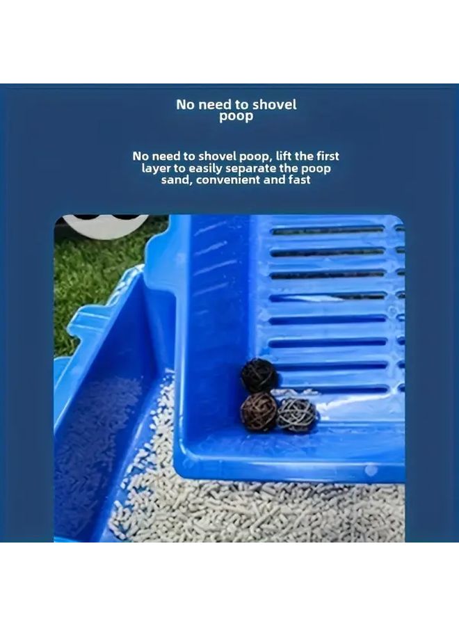 Blue 3 Tier Heavy Duty Cat Litter Box With Removable Trays No Overflow Easy Clean - Image 3